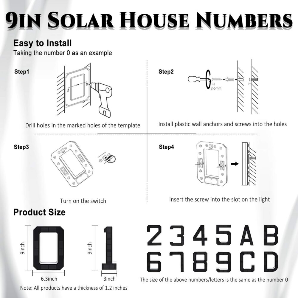 ISUNMEA 9 Inch Solar Lighted House Numbers for Outside, Light Up Waterproof LED Address Numbers Signs for Houses, Large Personalized Illuminated Exterior Modern House Numbers Light
