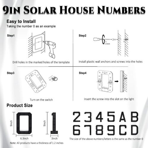 ISUNMEA 9 Inch Solar Lighted House Numbers for Outside, Light Up Waterproof LED Address Numbers Signs for Houses, Large Personalized Illuminated Exterior Modern House Numbers Light