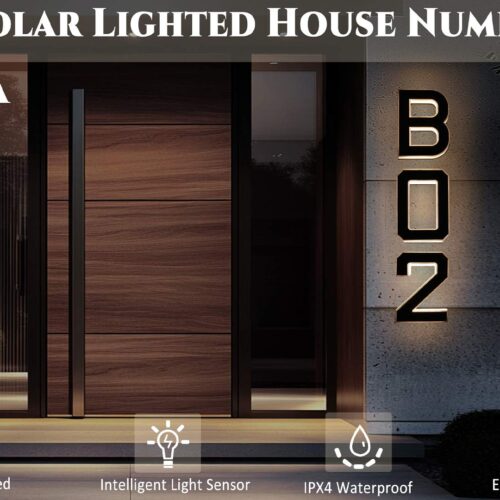 ISUNMEA 9 Inch Solar Lighted House Numbers for Outside, Light Up Waterproof LED Address Numbers Signs for Houses, Large Personalized Illuminated Exterior Modern House Numbers Light