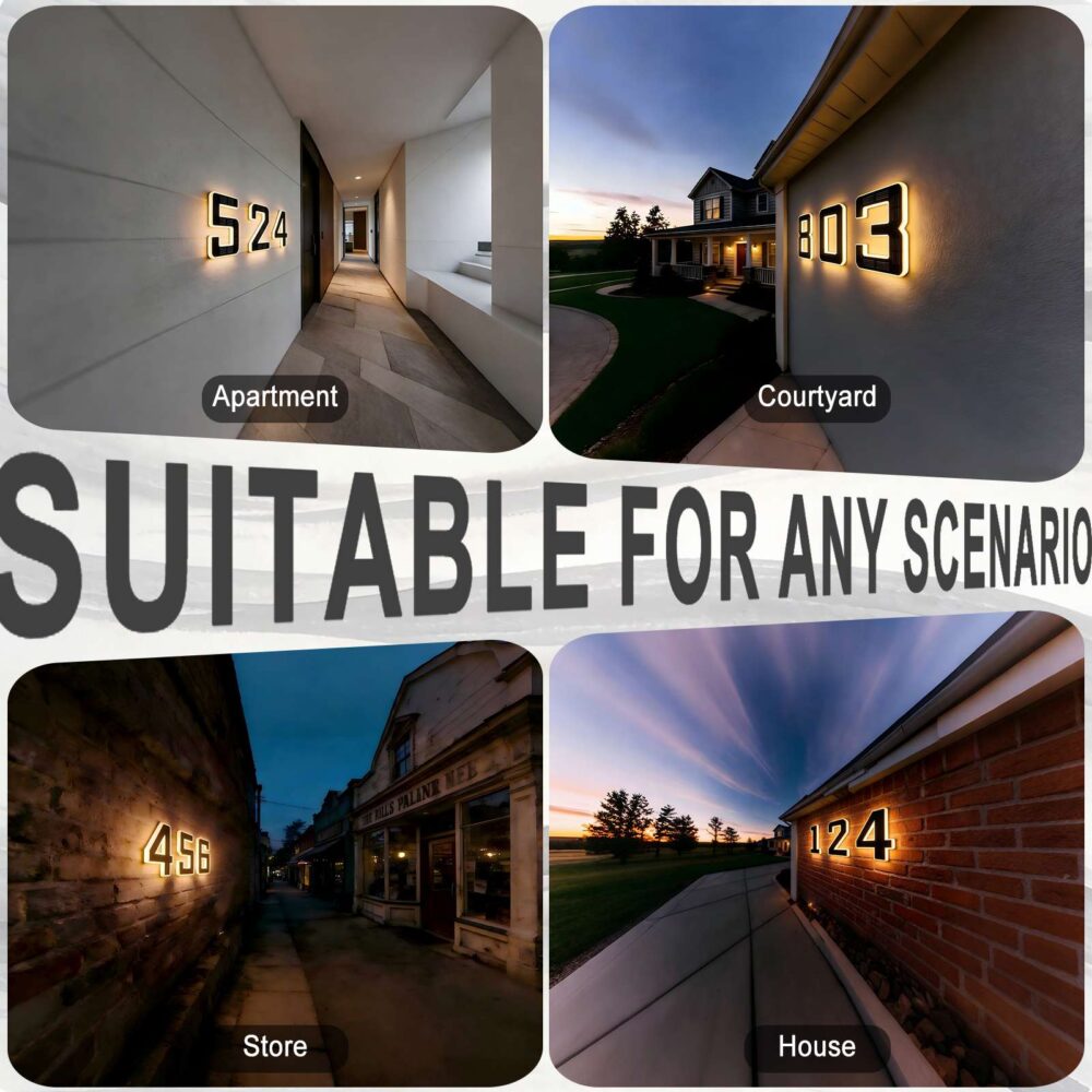 ISUNMEA 6.7 Inch Solar Lighted House Numbers for Outside, Light Up Waterproof LED Address Signs for Houses, Backlit Illuminated Exterior Modern House Numbers Light