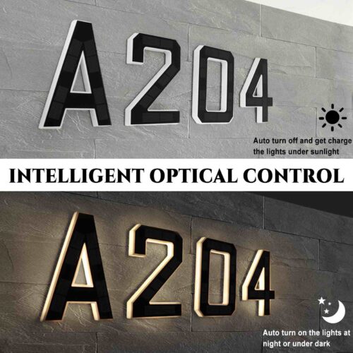 ISUNMEA 9 Inch Solar Lighted House Numbers for Outside, Light Up Waterproof LED Address Numbers Signs for Houses, Large Personalized Illuminated Exterior Modern House Numbers Light