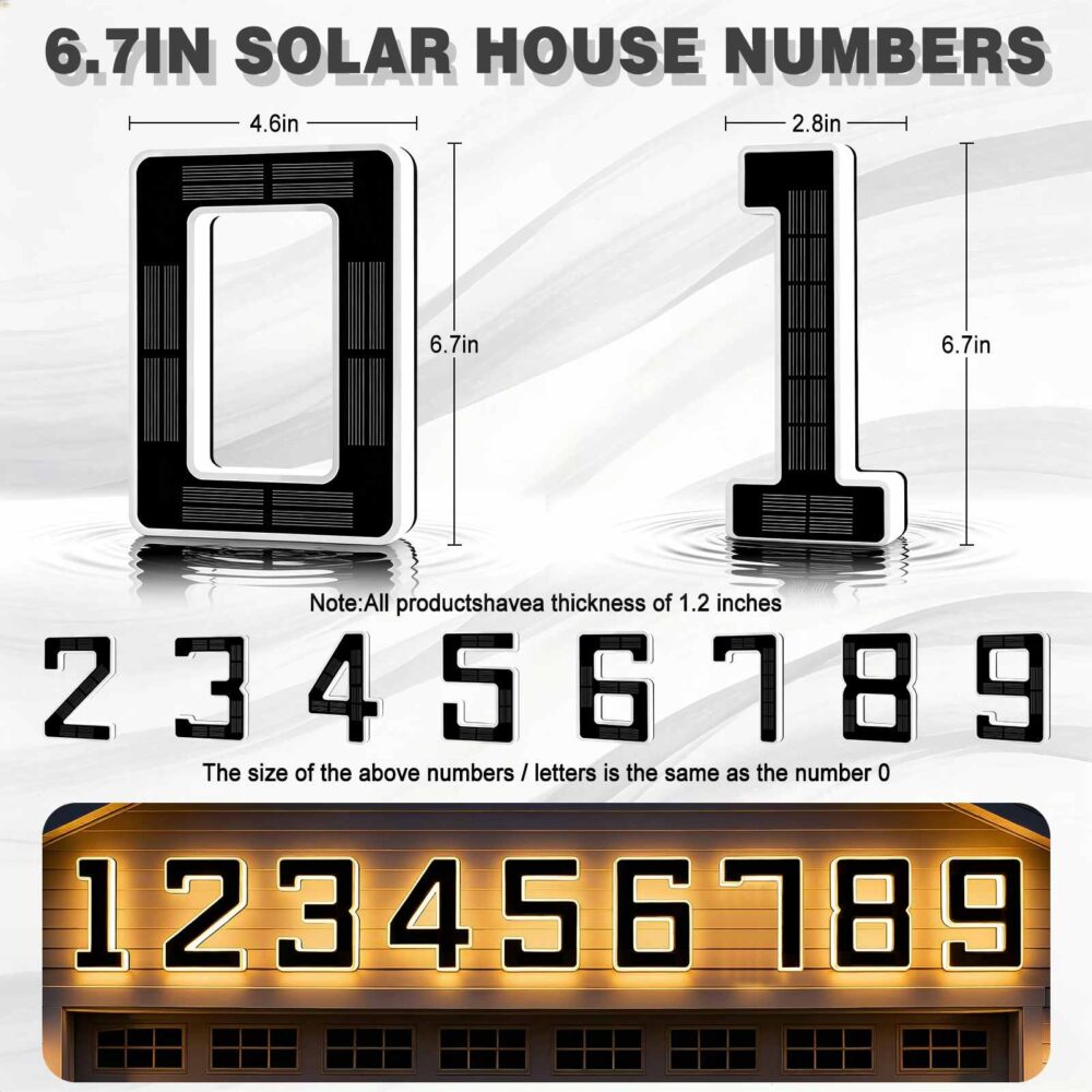 ISUNMEA 6.7 Inch Solar Lighted House Numbers for Outside, Light Up Waterproof LED Address Signs for Houses, Backlit Illuminated Exterior Modern House Numbers Light