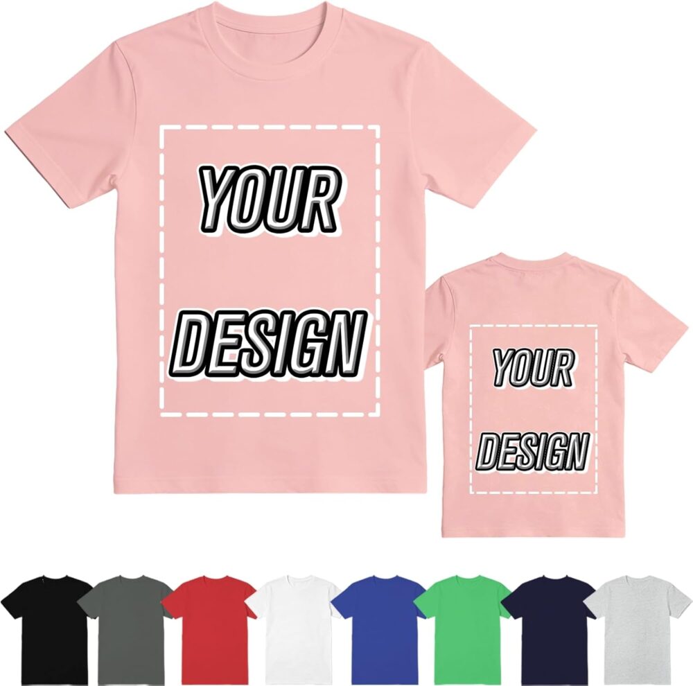 ISUNMEA Custom T-Shirts for Men Women, Personalized Photo Shirts Gift Design Your Own Customizable Tee with Text Logo (US, Alpha, Large, Regular, Regular, Black)