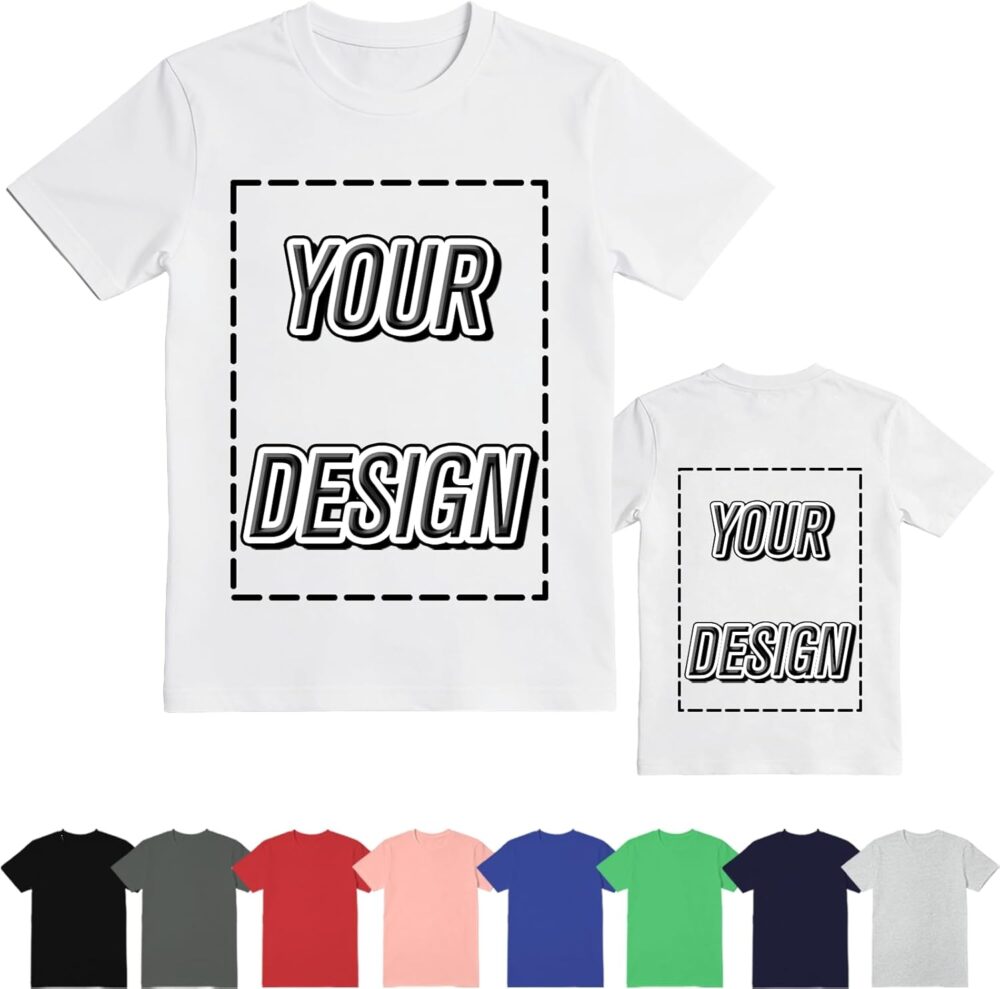 ISUNMEA Custom T-Shirts for Men Women, Personalized Photo Shirts Gift Design Your Own Customizable Tee with Text Logo (US, Alpha, Large, Regular, Regular, Black)