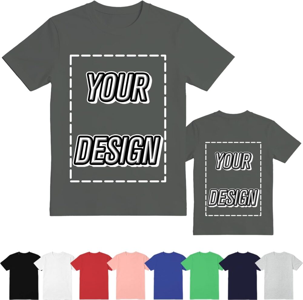 ISUNMEA Custom T-Shirts for Men Women, Personalized Photo Shirts Gift Design Your Own Customizable Tee with Text Logo (US, Alpha, Large, Regular, Regular, Black)