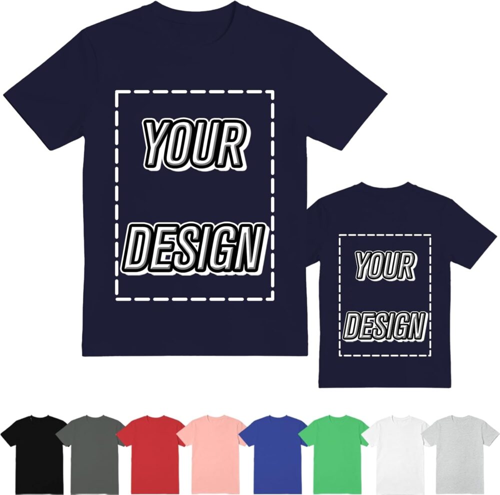 ISUNMEA Custom T-Shirts for Men Women, Personalized Photo Shirts Gift Design Your Own Customizable Tee with Text Logo (US, Alpha, Large, Regular, Regular, Black)