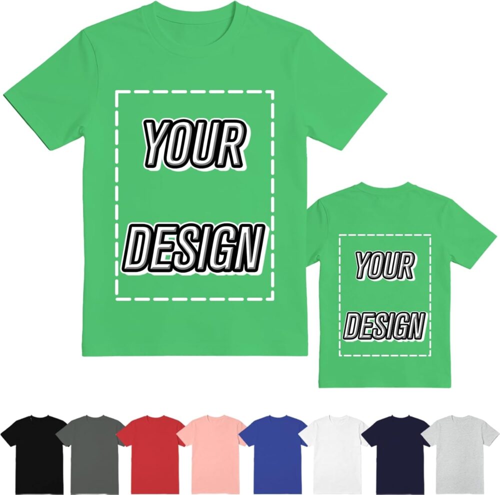 ISUNMEA Custom T-Shirts for Men Women, Personalized Photo Shirts Gift Design Your Own Customizable Tee with Text Logo (US, Alpha, Large, Regular, Regular, Black)