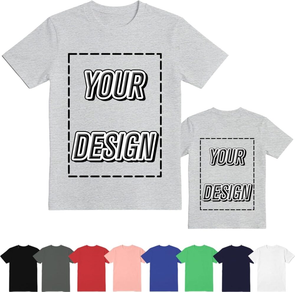 ISUNMEA Custom T-Shirts for Men Women, Personalized Photo Shirts Gift Design Your Own Customizable Tee with Text Logo (US, Alpha, Large, Regular, Regular, Black)
